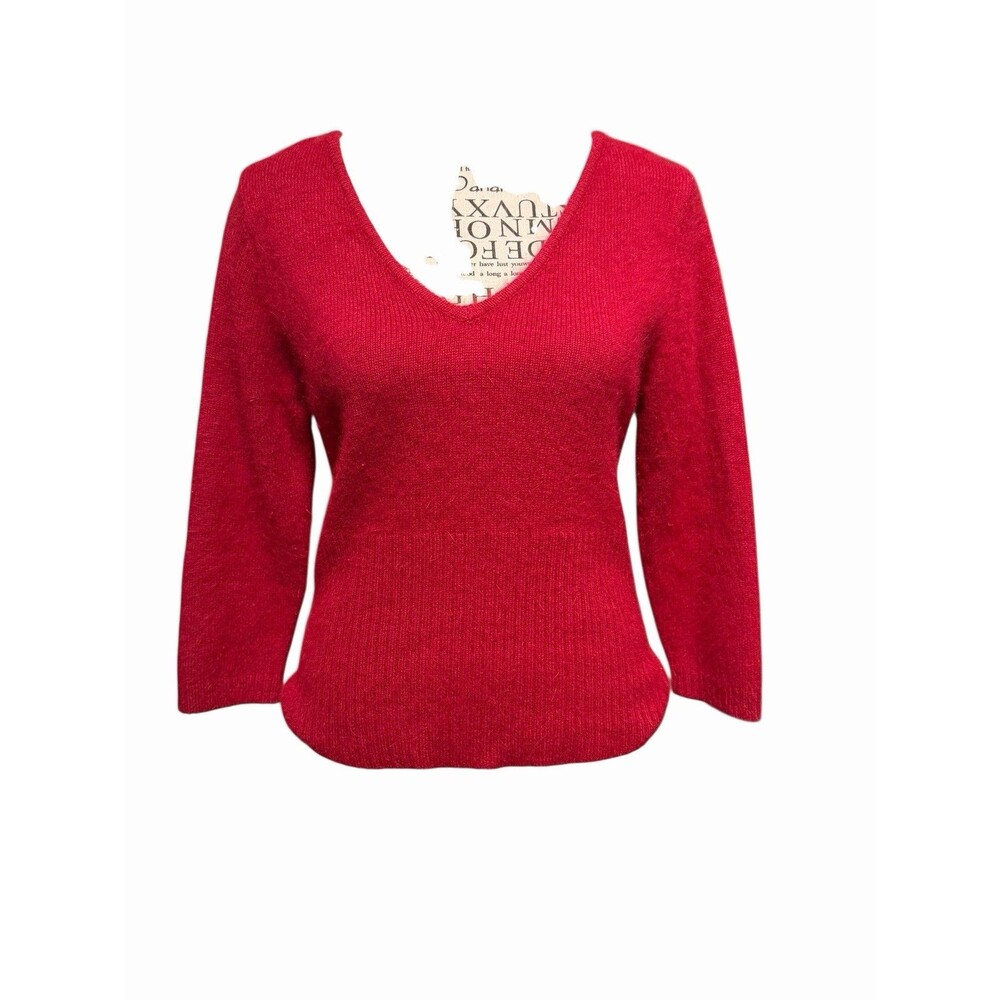 Friends Women’s Red V Neck Knit Pullover V-neck Retro Sweater Pinup Size Large
